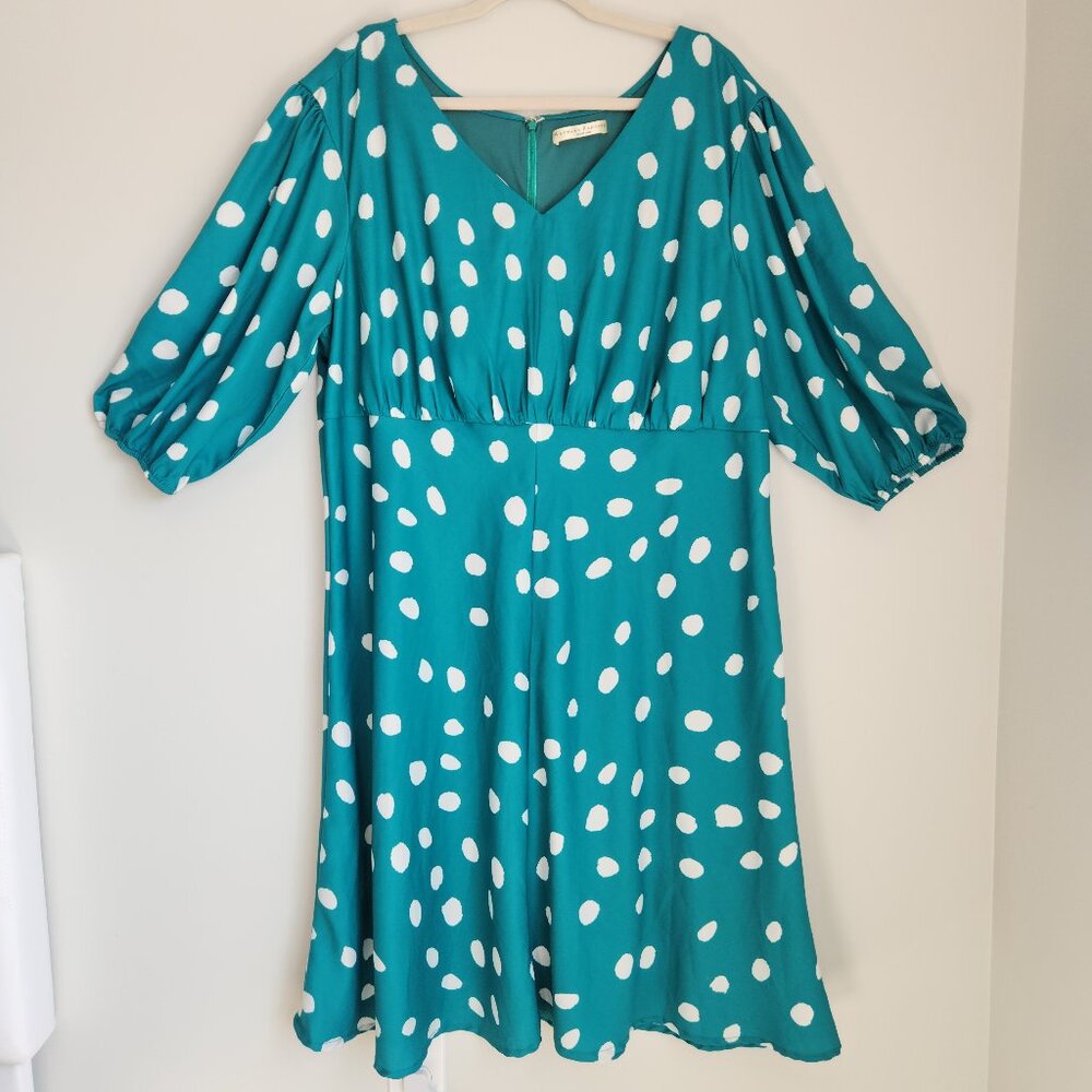 CUSTOMIZED Wayward Fancies eShakti 22W/2X Jade Green Polka Dot A-Line Midi Dress